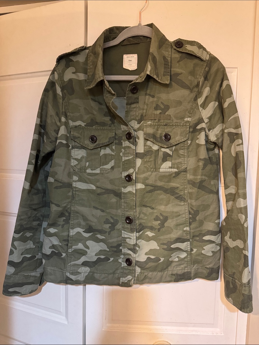 GAP Kids Camouflage Button-Front Jacket - Olive Green